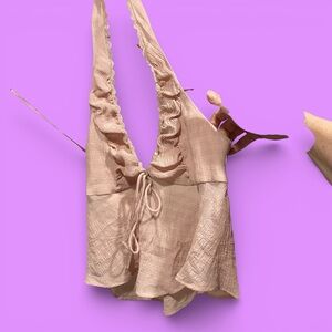 Cute pink ruffle semi-sheer coquette crop halter top valentine’s day festival